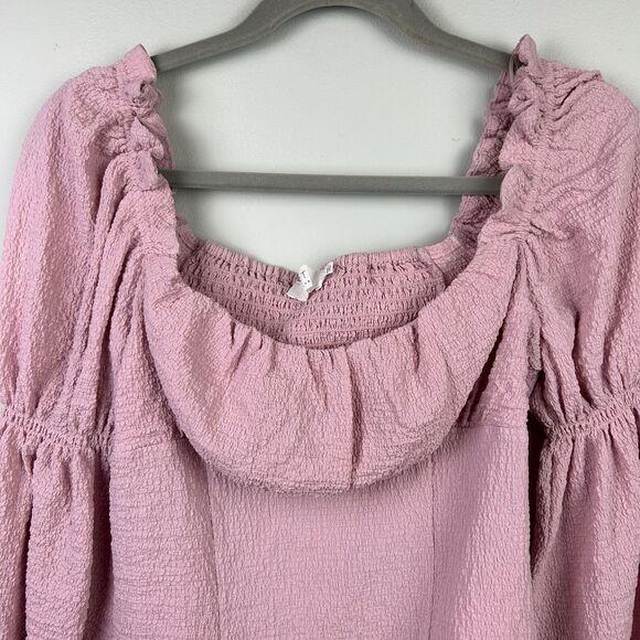 ASTR the Label Lilac Pink Puff Long Sleeve Ruched Bust Top Smocked Blouse sz M - Picture 4 of 13